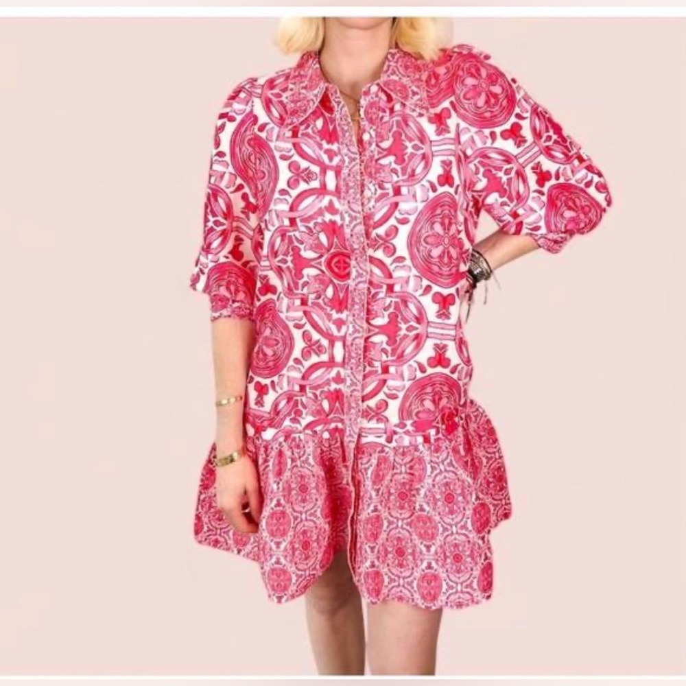 EUC LaRoque Pink Print Button-Front Dress. Size M